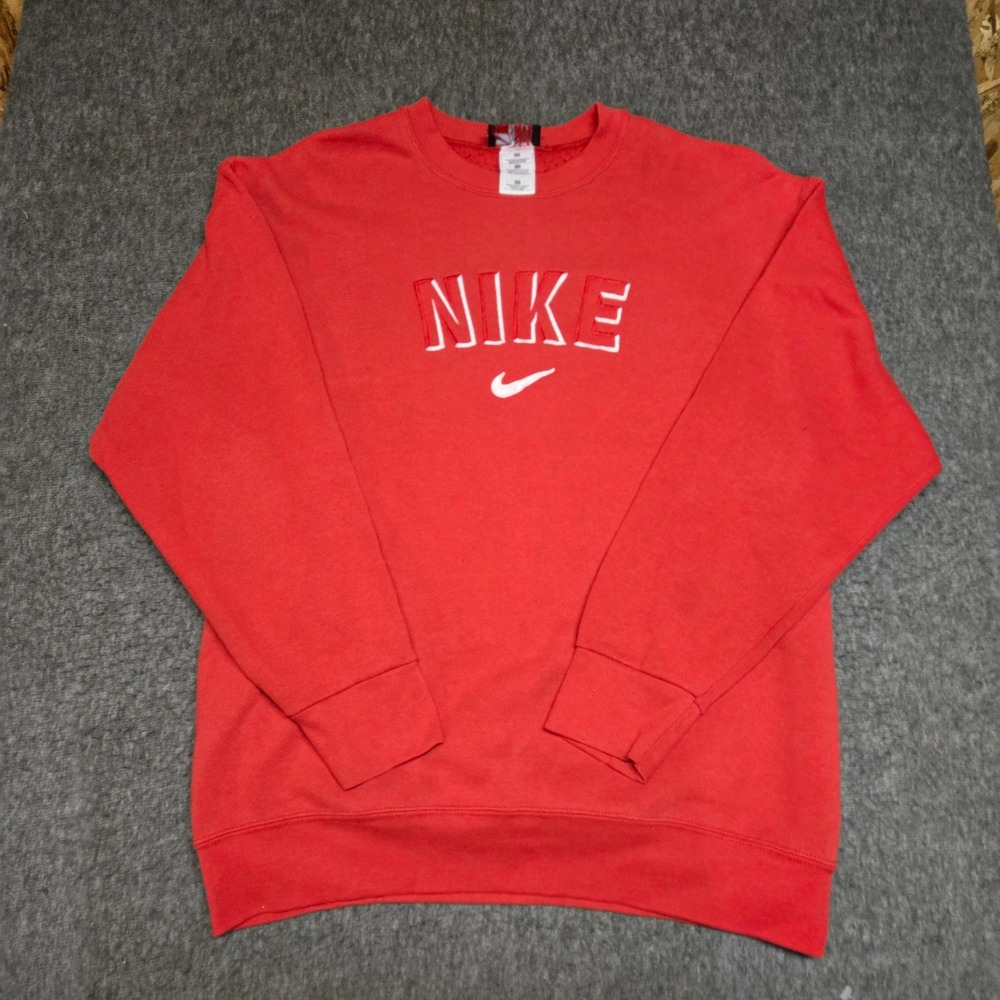 Vintages 90s Nike Sweatshirt Men XL Red Embroidered Spellout Swoosh Pullover USA